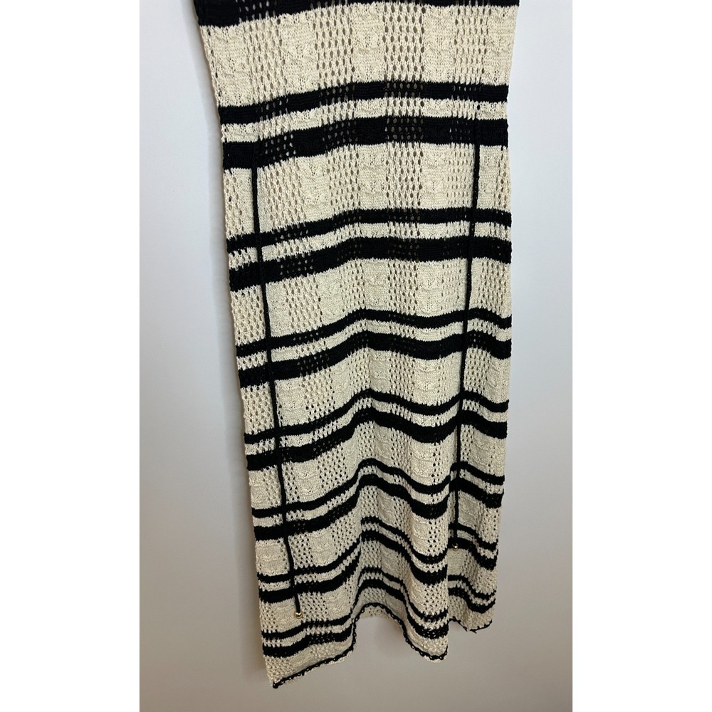 New Elan Stripe Cotton Blend Midi Cover-Up Dress Crochet Natural Black Size XL - Picture 5 of 16